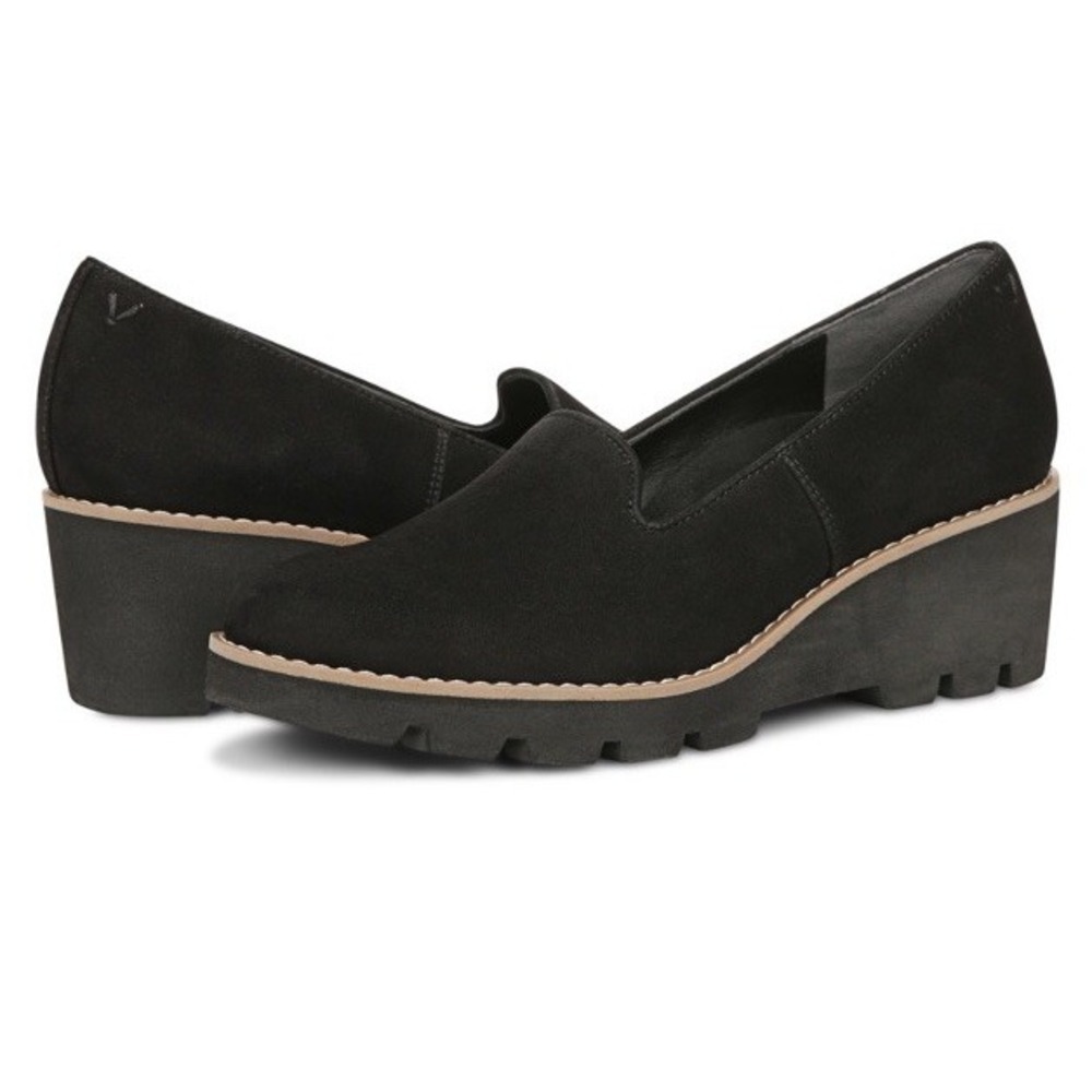 Vionic Willa Black Suede Leather‎ Wedge Womens 5 Medium Shoes Arch Support New - Picture 2 of 9